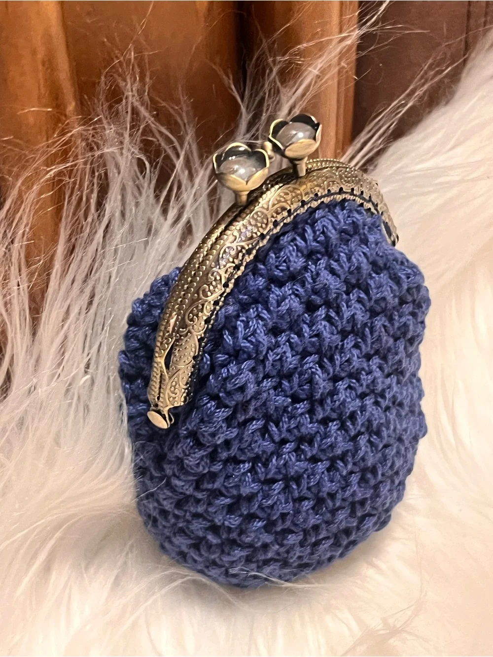 Handmade Navy Crochet Kiss-Lock Coin Purse
